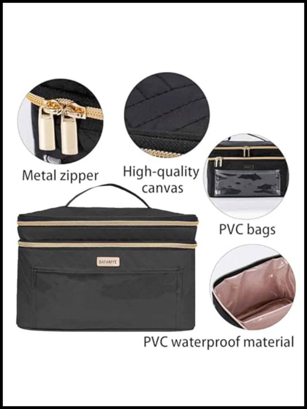 Large Travel Makeup Bag with Divider and Brush Holder